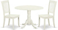 East West Furniture DLDA3-LWH-W 3 Piece Kitchen Table & Chairs Set Contains a Round Dining Room Table with Dropleaf and 2 Solid Wood Seat Chairs, 42x42 Inch, Linen White