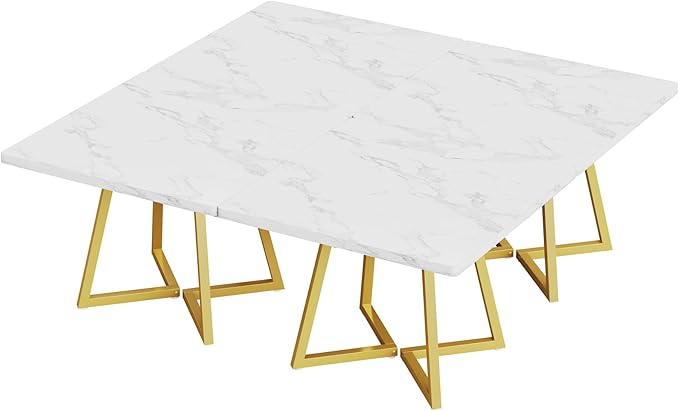 Tribesigns Square Dining Table for 8, 31.5" Modern Dinner Table with Metal Base, Kitchen Table for Dining Room, Small Space, Apartment, White & Gold