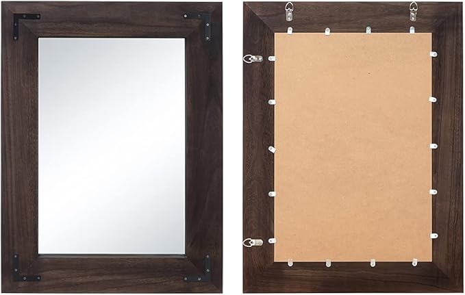 YOSHOOT Rustic Wooden Framed Wall Mirror, Natural Wood Bathroom Vanity Mirror for Farmhouse Decor, Vertical or Horizontal Hanging
