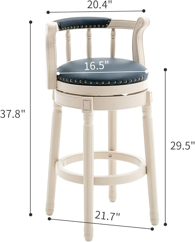 Cow top Leather Wooden Bar Stools, 360 Degree Swivel Bar Height Chair with Backs for Home Kitchen Counter, Morden Chair Barstools (Ivory Wood 2pcs-Blue Seat, Bar Height-Seat Height 29.5”)