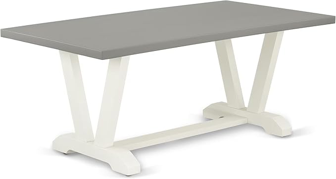 East West Furniture V097LA015-5 5 Piece Modern Dining Table Set Includes a Rectangle Wooden Table with V-Legs and 4 Baby Blue Linen Fabric Upholstered Chairs, 40x72 Inch, Multi-Color