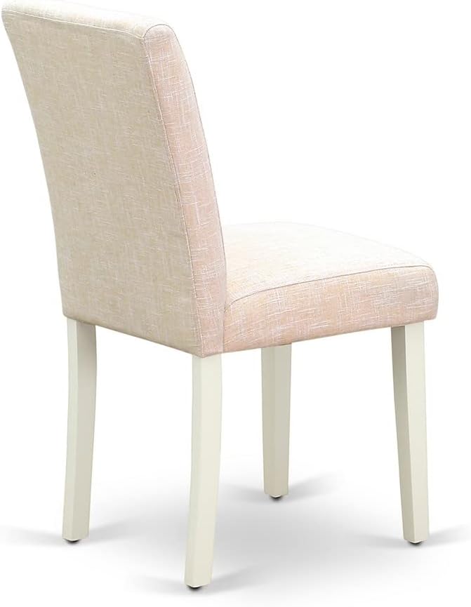 East West Furniture AMAB3-LWH-02 3 Piece Dining Room Furniture Set Contains a Round Dining Table with Pedestal and 2 Light Beige Linen Fabric Upholstered Chairs, 36x36 Inch, Linen White