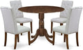East West Furniture DLEL5-AWA-05 5 Piece Dinette Set for Small Spaces Includes a Round Kitchen Table with Dropleaf and 4 Parson Dining Chairs, 42x42 Inch, Antique Walnut