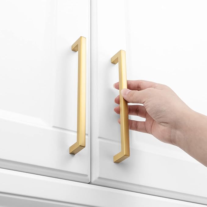 KOOFIZO 20-Pack Solid Square Bar Cabinet Handle - Brushed Gold Furniture Pull, 6.3 Inch/160mm Screwhole Distance for Kitchen Cupboard Door, Bedroom Dresser Drawer, Bathroom Wardrobe Hardware