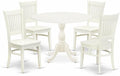 East West Furniture DMVA5-LWH-W 5 Piece Modern Dining Table Set Includes a Round Wooden Table with Dropleaf and 4 Kitchen Dining Chairs, 42x42 Inch, Linen White