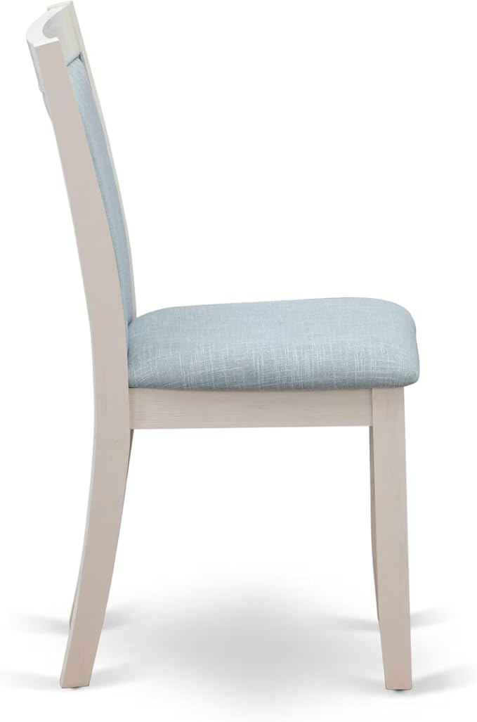 East West Furniture V077MZ015-6 6 Piece Dining Table Set Contains a Rectangle Dining Room Table with V-Legs and 4 Baby Blue Linen Fabric Parson Chairs with a Bench, 40x72 Inch, Multi-Color