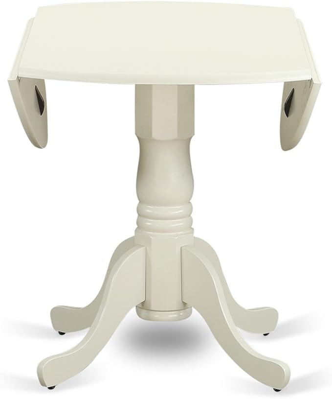 East West Furniture DLBO3-WHI-W 3 Piece Dining Room Table Set Contains a Round Kitchen Table with Dropleaf and 2 Dining Chairs, 42x42 Inch, Linen White