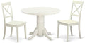 East West Furniture SHBO3-WHI-W 3 Piece Dinette Set for Small Spaces Contains a Round Dining Room Table with Pedestal and 2 Kitchen Dining Chairs, 42x42 Inch, Linen White