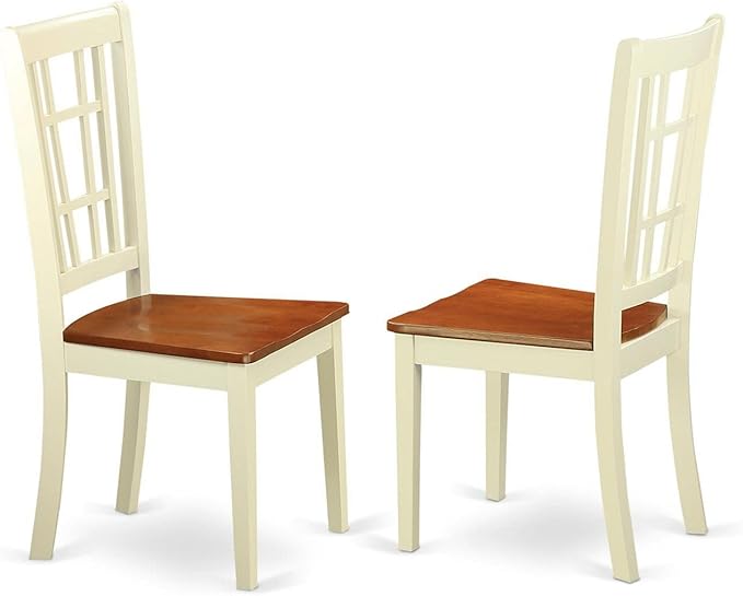 East West Furniture SUNI3-BMK-W 3 Piece Kitchen Table Set for Small Spaces Contains a Round Dining Room Table with Dropleaf & Shelves and 2 Dining Chairs, 42x42 Inch, Buttermilk & Cherry