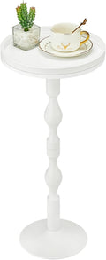 Small Round Drink Table,Pedestal Tables,Small Round Side Table for Narrow Spaces,End Table for Living Room, Bedroom, Bathroom,Balcony (White)