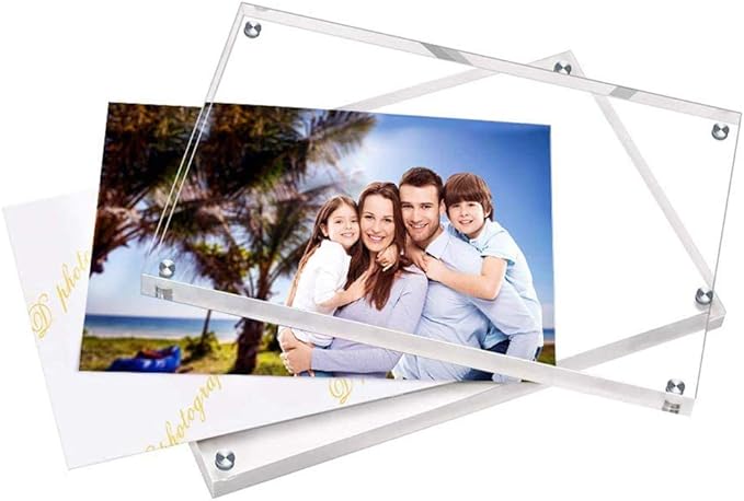 HELPLEX Acrylic Frame, 5 Pack 5x7 Acrylic Picture Frames, 24mm Thicker Frameless Clear Frame Double Sided Magnetic Frame, Free Standing Desktop Display Stand