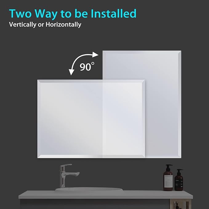 24x40 Inch Bathroom Mirror Frameless Beveled Edge Rectangle Wall Mirror Explosion Proof and Shatterproof Bathroom Vanity Mirror Wall Mounted Hang Firmly (Horizontal or Vertical)