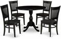 East West Furniture DMVA5-BLK-W 5 Piece Dinette Set for 4 Includes a Round Dining Room Table with Dropleaf and 4 Dining Chairs, 42x42 Inch, Black