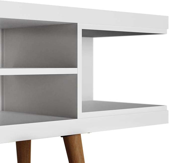 Manhattan Comfort Utopia 53.14" Freestanding Entertainment Center for Living Room, Mid Century Modern TV Stand with Shelves, Storage and Media Holes, Fits 50" Screens, White