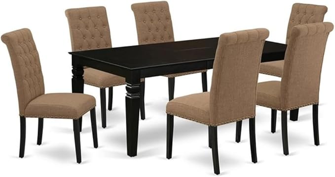 East West Furniture LGBR7-BLK-17 7 Piece Dining Room Table Set Consist of a Rectangle Kitchen Table with Butterfly Leaf and 6 Light Sable Linen Fabric Parsons Chairs, 42x84 Inch, Black
