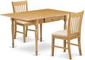 East West Furniture MZNO3-OAK-C 3 Piece Dining Table Set for Small Spaces Contains a Rectangle Dining Room Table with Dropleaf and 2 Linen Fabric Upholstered Chairs, 36x54 Inch, Oak