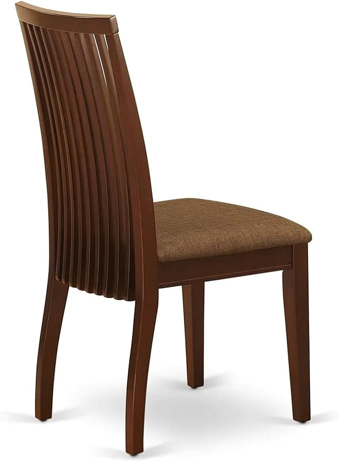 East West Furniture DMIP5-MAH-C 5 Piece Kitchen Table & Chairs Set Includes a Round Dining Room Table with Dropleaf and 4 Linen Fabric Upholstered Chairs, 42x42 Inch, Mahogany