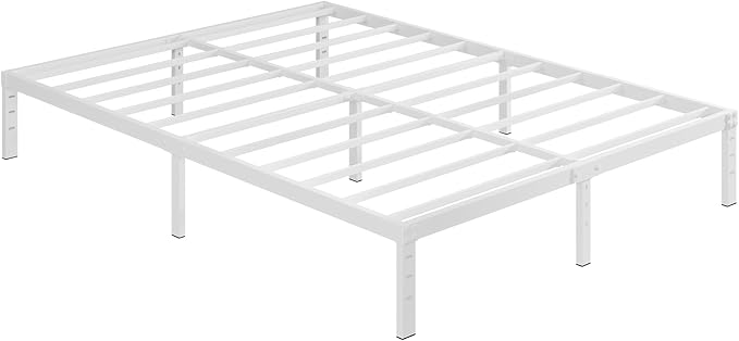 12 Inch Bed Frame Queen Size, Heavy Duty Steel Queen Bed Frame No Box Spring Needed, Mattress Foundation, Easy Assembly, Noise-Free,White