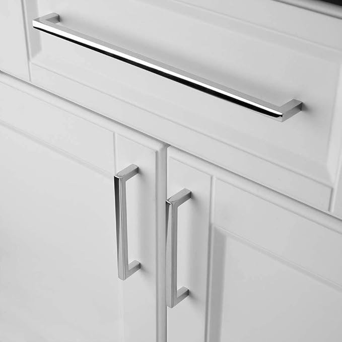 KOOFIZO Solid Square Bar Cabinet Handle - Chrome Furniture Pull, 10 Inch/256mm Screwhole Distance, Pack of 5 for Kitchen Cupboard Door, Bedroom Dresser Drawer, Bathroom Wardrobe Hardware