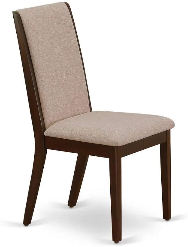 East West Furniture MZLA5-MAH-04 5 Piece Dining Room Furniture Set Includes a Rectangle Dining Table with Dropleaf and 4 Light Tan Linen Fabric Upholstered Chairs, 36x54 Inch, Mahogany