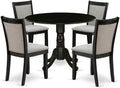 East West Furniture DLMZ5-AB6-06 5 Piece Dinette Set for 4 Includes a Round Dining Room Table with Dropleaf and 4 Shitake Linen Fabric Parsons Dining Chairs, 42x42 Inch, Wirebrushed Black