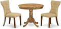 East West Furniture ANGA3-ANA-03 3 Piece Dining Table Set for Small Spaces Contains a Round Kitchen Table with Pedestal and 2 Brown Linen Fabric Parsons Chairs, 36x36 Inch, Natural