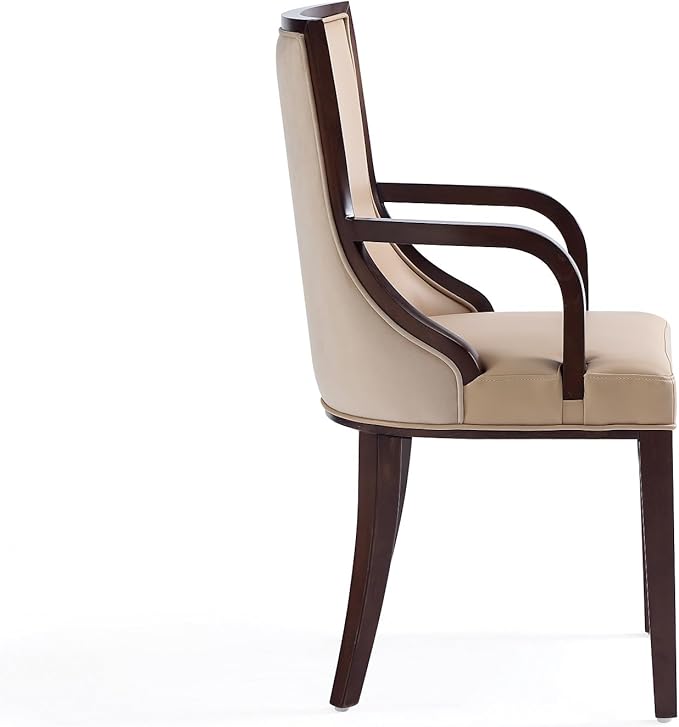 Manhattan Comfort Grand Faux Leather Dining Chair with Arms, Padded Wingback Seat, Fine Rectangular Stitching and Solid Wood Frame, Set of 1, Tan