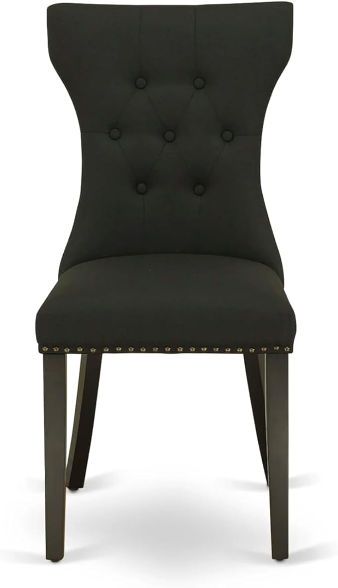 East West Furniture ANGA5-ABK-24 5 Piece Dining Table Set for 4 Includes a Round Kitchen Table with Pedestal and 4 Black Linen Fabric Parsons Dining Chairs, 36x36 Inch, Wirebrushed Black