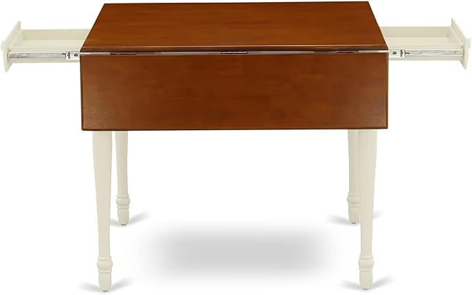 East West Furniture MZNI5-WHI-W 5 Piece Dining Table Set for 4 Includes a Rectangle Kitchen Table with Dropleaf and 4 Dining Room Chairs, 36x54 Inch, Buttermilk & Cherry