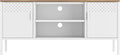 Manhattan Comfort Landen 47" Modern Metal TV Stand with Storage Cabinets & Open Shelves, Holds Up to 40" Screen, TV Console with Natural Wood Top, Cable Management, Adjustable Legs, White