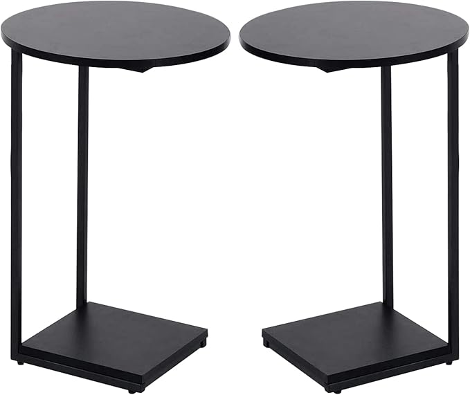 DCLRN C Table End Table Set of 2,C Shaped End Table for Round,Round Side Table is Suitable for Living Room and Bedroom.(Black)