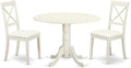 East West Furniture DLBO3-LWH-LC 3 Piece Modern Dining Table Set Contains a Round Wooden Table with Dropleaf and 2 Faux Leather Kitchen Dining Chairs, 42x42 Inch, Linen White