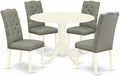 East West Furniture DLEL5-WHI-07 5 Piece Dining Room Table Set Includes a Round Dining Table with Dropleaf and 4 Gray Linen Fabric Upholstered Parson Chairs, 42x42 Inch, Linen White