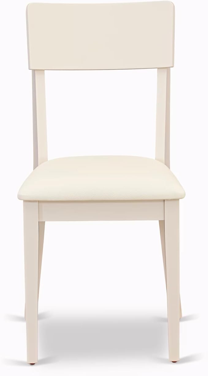 East West Furniture HLAD3-LWH-LC 3 Piece Dining Table Set for Small Spaces Contains a Round Dining Room Table with Pedestal and 2 Faux Leather Upholstered Chairs, 42x42 Inch, Linen White