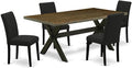 East West Furniture X677AB624-5 5 Piece Dining Set Includes a Rectangle Dining Room Table with X-Legs and 4 Black Color Linen Fabric Upholstered Parson Chairs, 40x72 Inch, Multi-Color