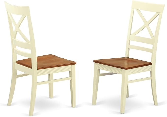 East West Furniture DLQU3-BMK-W 3 Piece Dining Room Furniture Set Contains a Round Kitchen Table with Dropleaf and 2 Dining Chairs, 42x42 Inch, Buttermilk & Cherry