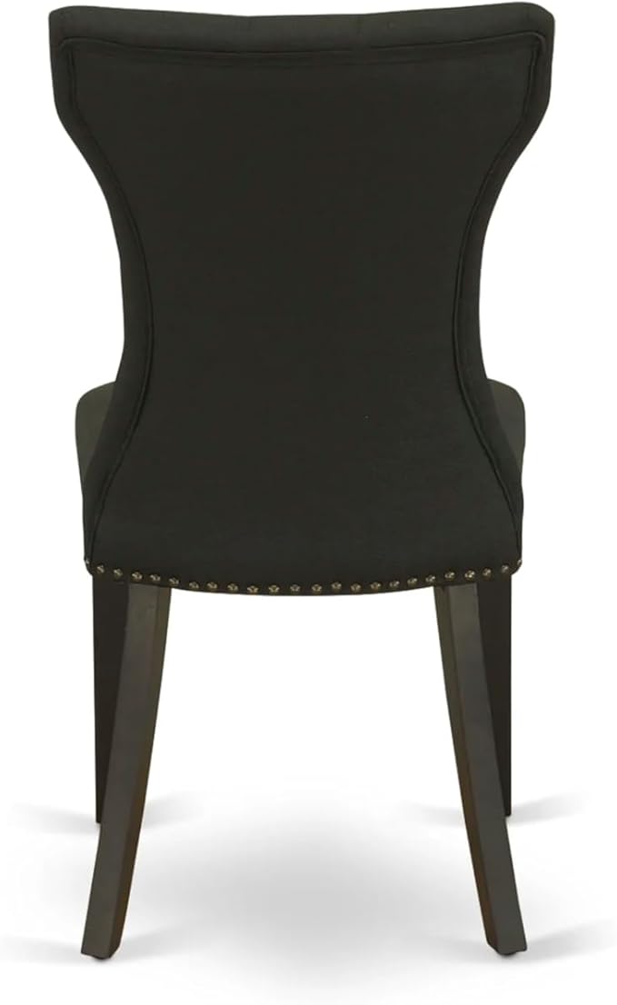 East West Furniture ANGA3-ABK-24 3 Piece Dinette Set for Small Spaces Contains a Round Kitchen Table with Pedestal and 2 Black Linen Fabric Parson Dining Chairs, 36x36 Inch, Wirebrushed Black