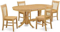 East West Furniture VANO5-OAK-W 5 Piece Dinette Set for 4 Includes an Oval Dining Room Table with Butterfly Leaf and 4 Dining Chairs, 40x76 Inch, Oak