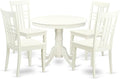 East West Furniture ANLG5-LWH-W 5 Piece Dining Table Set for 4 Includes a Round Kitchen Table with Pedestal and 4 Kitchen Dining Chairs, 36x36 Inch, Linen White