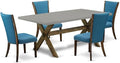 East West Furniture X797VE721-5 5 Piece Dining Table Set Includes a Rectangle Dining Room Table with X-Legs and 4 Blue Color Linen Fabric Parsons Chairs, 40x72 Inch, Multi-Color