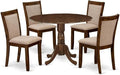 East West Furniture DLMZ5-AWN-04 5 Piece Kitchen Table Set for 4 Includes a Round Dining Room Table with Dropleaf and 4 Light Tan Linen Fabric Parsons Dining Chairs, 42x42 Inch, Natural Walnut