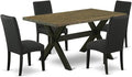 East West Furniture X676DR124-5 5 Piece Dining Room Table Set Includes a Rectangle Kitchen Table with X-Legs and 4 Black Color Linen Fabric Parson Dining Chairs, 36x60 Inch, Multi-Color