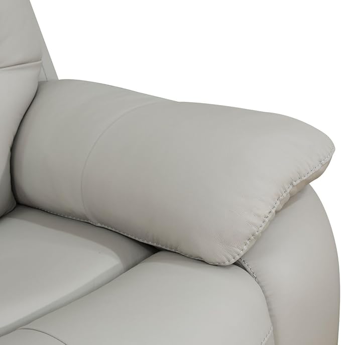 Electric Power Reclining Arm-Chair, Electric Genuine Breathing Leather Recliner Chair, Comfy Wide Lazy Top Grain Leather Chair with USB Port for Living Room (Grey, Single Chair)