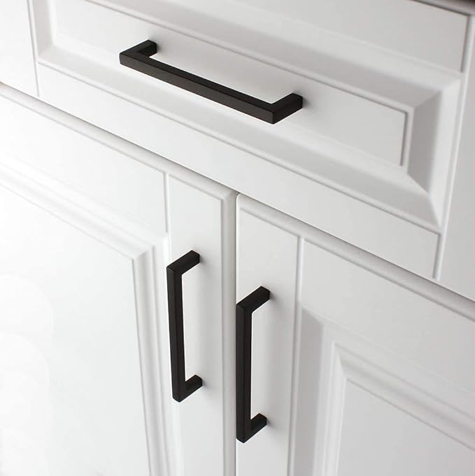 KOOFIZO 20-Pack Solid Square Bar Cabinet Handle - Black Furniture Pull, 5 Inch/128mm Screwhole Distance for Kitchen Cupboard Door, Bedroom Dresser Drawer, Bathroom Wardrobe Hardware