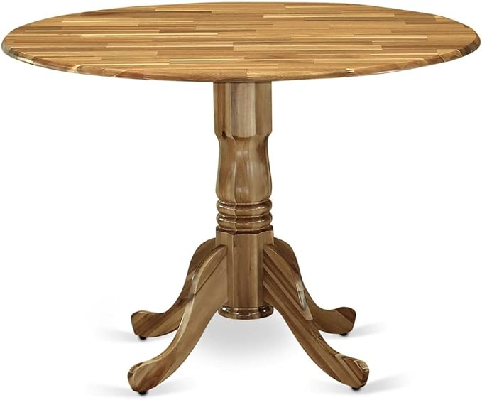 East West Furniture DLEL3-ANA-05 3 Piece Modern Dining Table Set Contains a Round Wooden Table with Dropleaf and 2 Grey Linen Fabric Parsons Dining Chairs, 42x42 Inch, Natural
