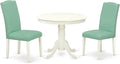 East West Furniture ANEN3-LWH-57 3 Piece Dinette Set for Small Spaces Contains a Round Kitchen Table with Pedestal and 2 Pond Faux Leather Parson Dining Chairs, 36x36 Inch, Linen White