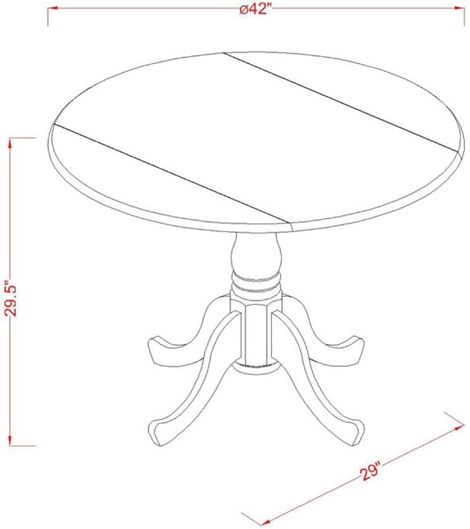 East West Furniture DLNI5-BMK-W 5 Piece Dinette Set for 4 Includes a Round Dining Room Table with Dropleaf and 4 Dining Chairs, 42x42 Inch, Buttermilk & Cherry