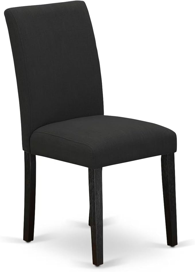 East West Furniture V697AB624-7 7 Piece Modern Dining Table Set Consist of a Rectangle Wooden Table with V-Legs and 6 Black Color Linen Fabric Upholstered Chairs, 40x72 Inch, Multi-Color
