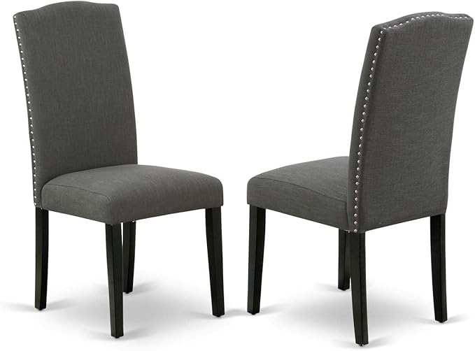 East West Furniture SHEN5-BLK-20 5 Piece Dining Room Table Set Includes a Round Kitchen Table with Pedestal and 4 Dark Gotham Linen Fabric Upholstered Chairs, 42x42 Inch, Black