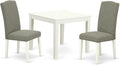 East West Furniture OXEN3-LWH-06 3 Piece Kitchen Table Set for Small Spaces Contains a Square Dining Room Table and 2 Dark Shitake Linen Fabric Upholstered Chairs, 36x36 Inch, Linen White